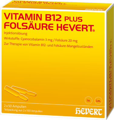 VITAMIN B12 PLUS Folsäure Hevert a 2 ml Ampullen